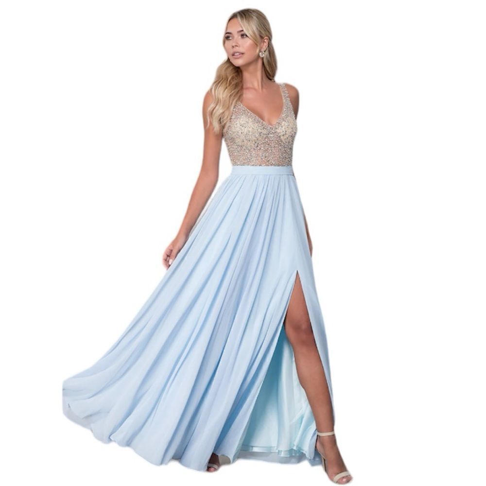 Prom Girl Blue and Rhinestone dress Size 7/8